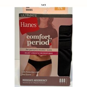 Hanes Womens Period Bikini Underwear 2-Pack Moderate Leak Protection Size 7/L